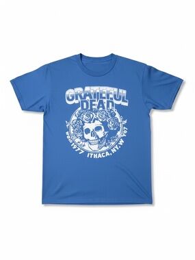 Grateful Dead Ithaca NY May 8th 1977 Skull Roses Blue T-Shirt 50/50 Size S